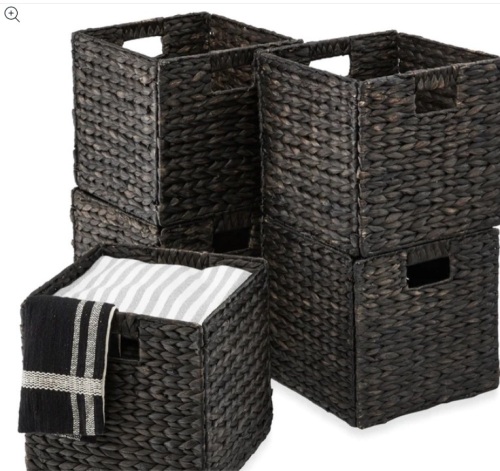 Set of 5 Collapsible Hyacinth Storage Baskets w/ Inserts - 13x13in - Lot 383