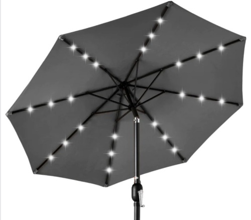 Solar LED Lighted Patio Umbrella w/ Tilt Adjustment, UV-Resistance - 10ft - Lot 392