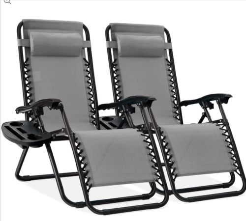 Set of 2 Adjustable Zero Gravity Patio Chair Recliners w/ Cup Holders - Lot 398