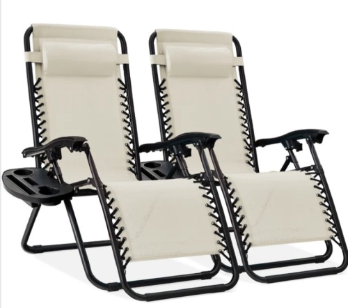 Set of 2 Adjustable Zero Gravity Patio Chair Recliners w/ Cup Holders - Lot 405