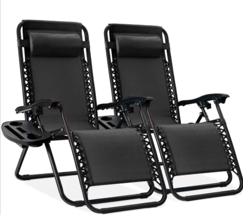 Set of 2 Adjustable Zero Gravity Patio Chair Recliners w/ Cup Holders - Lot 406