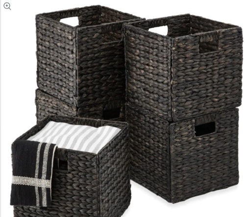 Set of 5 Collapsible Hyacinth Storage Baskets w/ Inserts - 13x13in - Lot 407