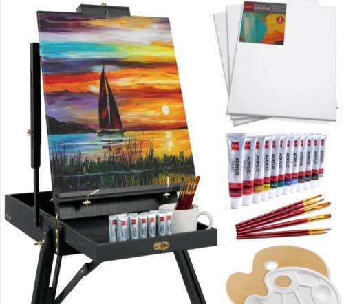 Portable Wooden French Easel w/ 32pc Beginners Kit - Lot 409