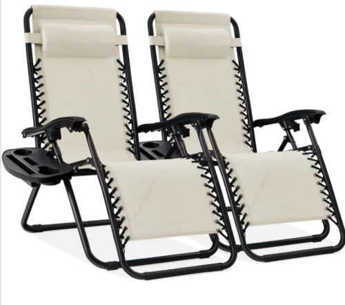 Set of 2 Adjustable Zero Gravity Patio Chair Recliners w/ Cup Holders - Lot 411