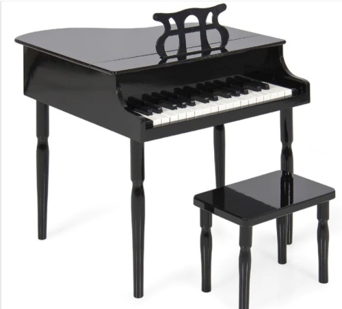 Kids Mini Wooden Grand Piano w/ Lid, Bench, Music Rack, Song Book, Stickers - Lot 414