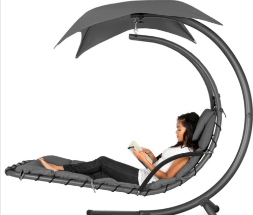 Hanging Curved Chaise Lounge Chair w/ Built-In Pillow, Removable Canopy - Lot 415