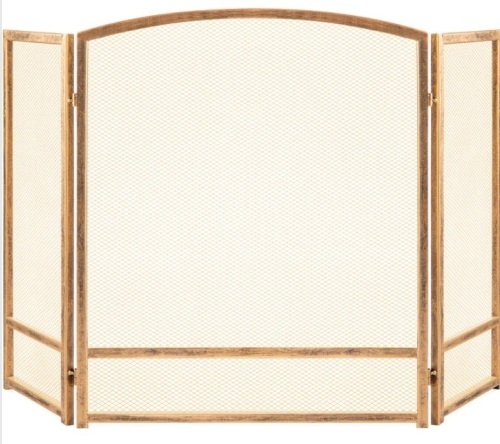 3-Panel Simple Steel Mesh Fireplace Screen w/ Worn Finish - 54.25x30.25in - Lot 422