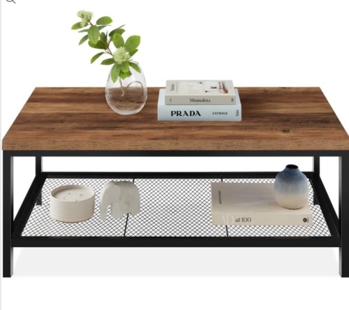 2-Tier Modern Coffee Table Industrial Rectangular Accent w/ Shelf - 44in - Lot 423