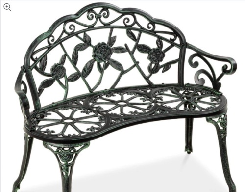 Steel Garden Bench Outdoor Patio Furniture w/ Floral Rose Accent - 39in - Lot 427