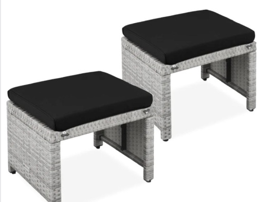 Set of 2 Multipurpose Wicker Ottomans w/ Removable Cushions, Steel Frame - Lot 431