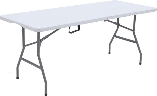 Lakhow UP041 6 Foot Long Portable Plastic Folding Multipurpose Utility Picnic Table with Powder Coated Steel Legs and Built in Carry Handle, White - Lot 2100