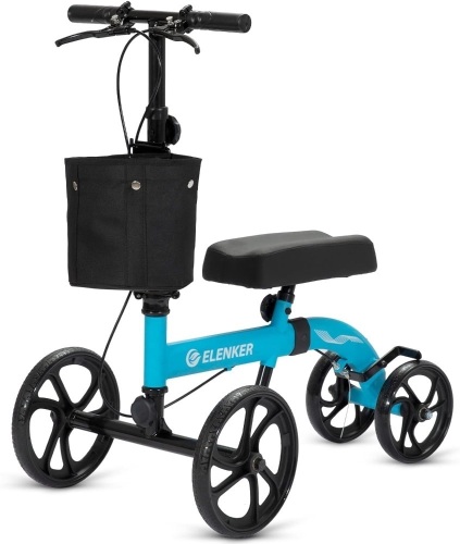 ELENKER Best Value Knee Walker with 10" Front Wheels Steerable Medical Scooter Crutch Alternative with Dual Braking System Sky Blue - Lot 2102