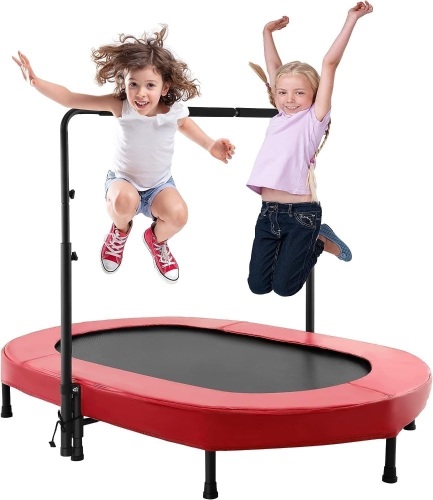 Kids Trampoline Mini Rebounder with Adjustable Handle Foldable Trampoline for 2 Kids Toddler Indoor Outdoor Play Fitness Exercise Workout Max Load 220 lbs - Lot 2104
