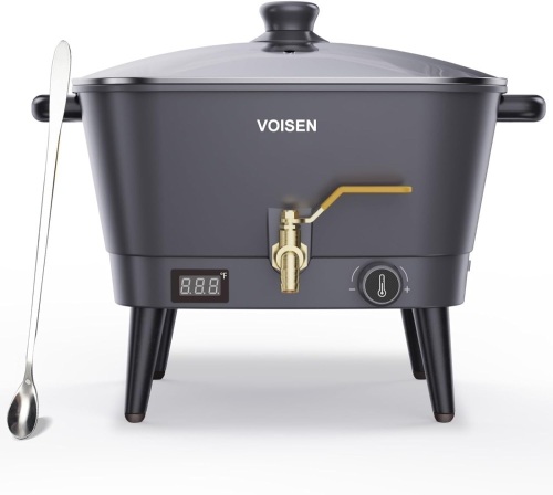 VOISEN Wax Melter for Candle Making, Electric Non-Stick Wax Melter Holds 8Qts of Wax,Soy Wax for or Soap Business Candle Making with Heat Resistant Handle & Brass Spout,Temp Control (Black) - Lot 2112