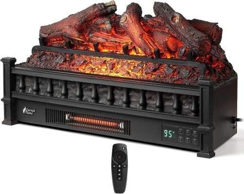 TURBRO Eternal Flame 26-Inch Infrared Quartz Electric Fireplace Log Heater, Realistic Lemonwood Logs, Adjustable Flame Colors, Remote Control, Thermostat, Timer, EF26-LG, 1500W - Lot 2117