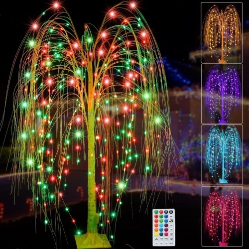 6Ft LED Lighted Tree Weeping Willow Tree Outdoor, Color Changing Light Up Willow Tree Remote Control 18 Colors Lighted Willow Tree for Indoor Outside Decor Home Wedding Halloween Christmas Decorations - Lot 2119