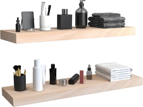 Habudda Floating Shelves for Wall Decor, Bedroom Bathroom Storage Wood Shelf, Farmhouse Rustic Home Kitchen Laundry, Wooden Hanging Mounted Plant Book Display Shelf - Lot 2122