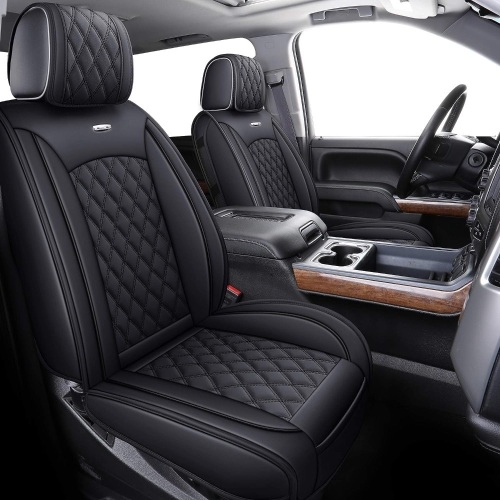 Aierxuan Seat Covers for Truck Chevy Chevrolet Silverado GMC Sierra Pickup 2007-2024 1500 2500HD 3500HD Trail Boss Z71 Crew Double Extended Cab Waterproof Leather Protectors (Full Set, Black) - Lot 2350