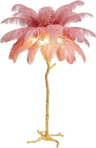 Natural Ostrich Feather Floor Lamp, Modern LED Dimmable Standing Lamp, Romantic Princess Bedroom Reading Lamp, Tall Corner Lamp for Living Room, Dining Room and Office (120cm, Pink) - Lot 2360