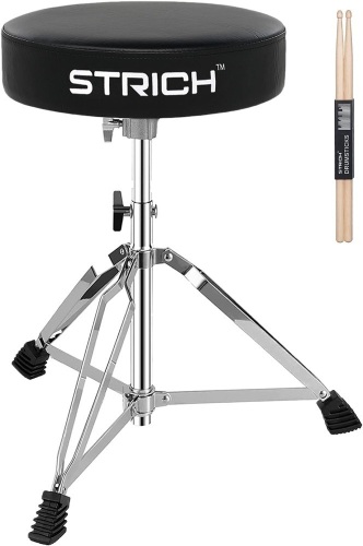 STRICH Drum Stool Set, Padded Seat Height Adjustable Drum Throne with 5A Drumsticks for Adults Beginner Drummers, SDB-10 Standard - Lot 2361