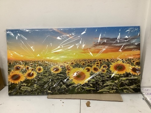 Sunflower Blossom Field Sunset Scenery Painting - Lot 2371