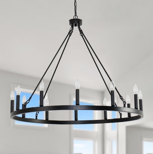 BAOURE 12-Light Candle Style Wagon Wheel Chandelier - Lot 2619