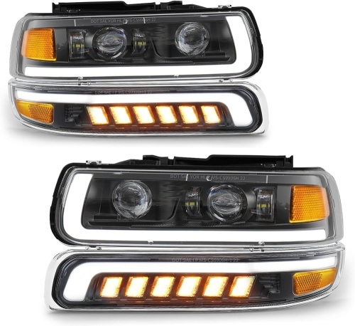 RAMJET4X4 LED Headlights Assembly Headlamps Replacement Compatible with 1999-2002 Chevy Silverado 2000-2006 Chevrolet Suburban Tahoe DRL Turn Signal Hi/Low Beam with Bulbs (NOT FIT for GMC)  - Lot 2180