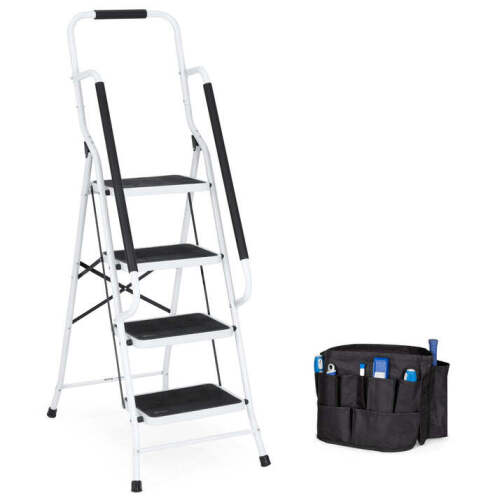 4-Step Portable Folding Ladder w/ Handrails, Attachable Tool Bag - Lot 2780