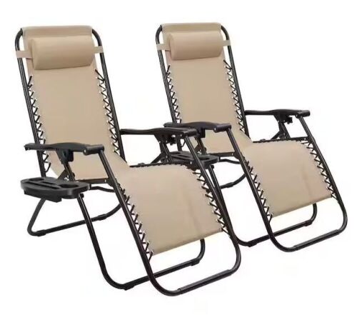 Beige Zero Gravity Patio Chairs, Set of 2 - Lot 180