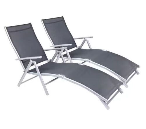 Gray Patio Recliner Lounge Chairs, Set of 2 - Lot 181