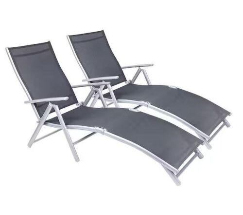 Gray Patio Recliner Lounge Chairs, Set of 2  - Lot 190