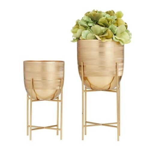 Gold Metal Planter with Stand, Set of 2  - Lot 217