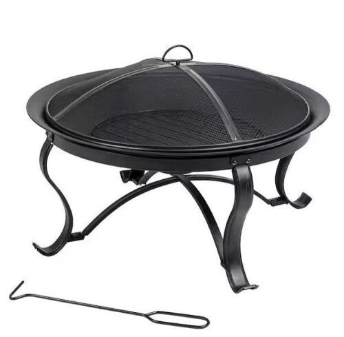 Hampton Bay Sadler 30 in. x 19 in. Round Steel Wood Burning Fire Pit in Rubbed Bronze  - Lot 254