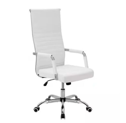 White Ribbed Office Chair High Back PU Leather  - Lot 280