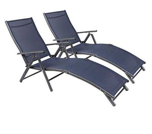 Dark Blue Patio Recliner Lounge Chairs, Set of 2  - Lot 290