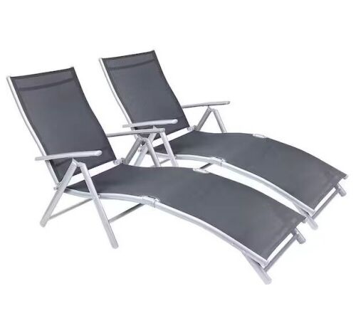 Gray Patio Recliner Lounge Chairs, Set of 2  - Lot 300