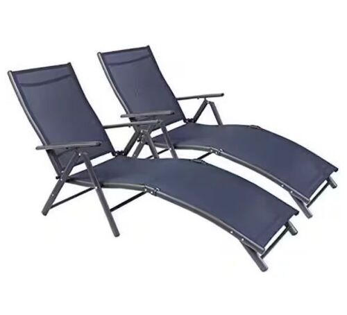 Dark Blue Outdoor Patio Lounge Chairs, Set of 2  - Lot 301