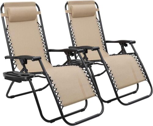 Beige Zero Gravity Patio Chairs, Set of 2  - Lot 330