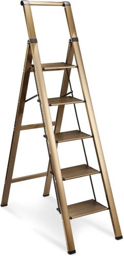 HBTower 5 Step Aluminum Ladder, Champagne Gold  - Lot 519