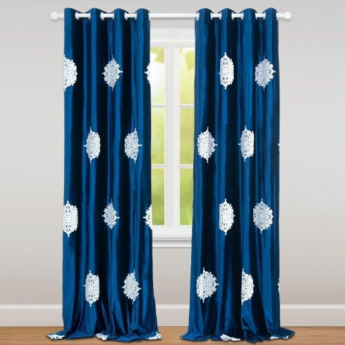 Blue & White Curtains with Tiebacks, 52" x 96" - Lot 740