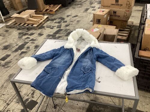 Faux Fur Hooded Denim Jacket, Med - Lot 715