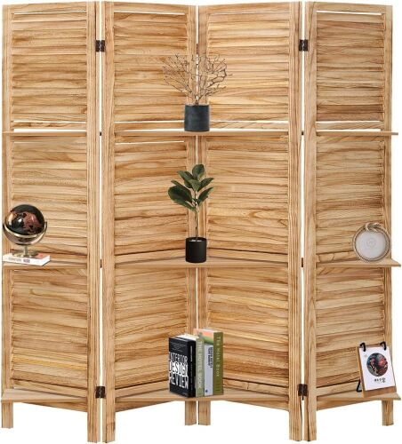 ECOMEX 4 Panel Room Divider with Shelves, 5.6 Ft - Lot 666