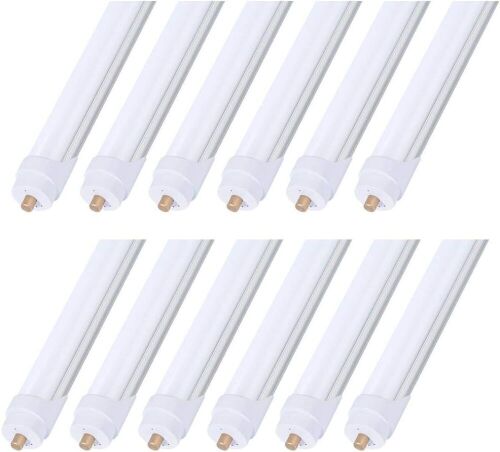 8ft 45W FA8 Single Pin LED Tube Lights 5400LM, 6000k, Milky Cover, Ballast Bypass, 12 Pack - Lot 694