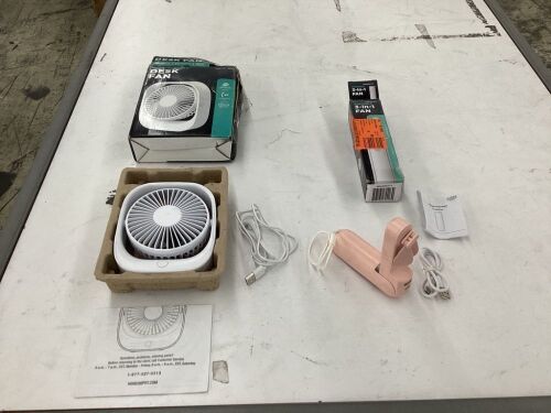 5 in. 3 Speed Rechargeable Portable Desk Fan & 5 in. 3 in 1 Personal Portable Fan   - Lot 490