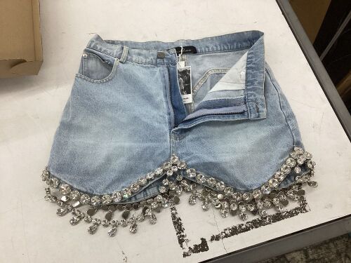 Crystal Embellished Jean Shorts, XL/8 - Lot 403