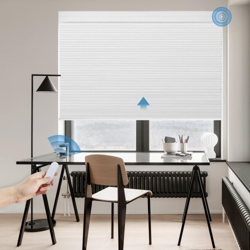 Grandekor Motorized Cellular Shade with Remote,Motorized Blinds 100% Blackout Cordless Smart Honeycomb Blinds with Battery Powered,White,29x64 - Lot 334A
