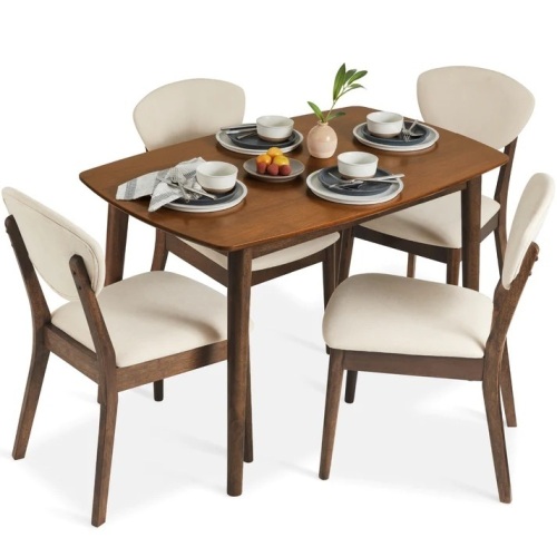5-Piece Wooden Mid-Century Modern Dining Set w/ 4 Chairs, Padded Seat & Back 47.25"(L) x 29.5"(W) x 29.5"(H) - Lot 41