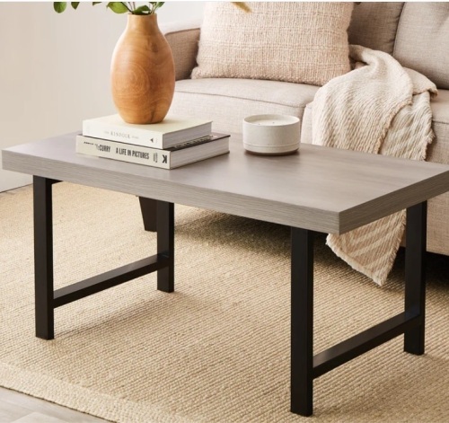 Modern Butcher Block Top Rectangular Coffee Table w/ Metal Legs - 44in - Lot 256