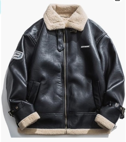 Aelfric Eden Men’s PU Jacket Oversized Varsity Jacket Zipper Closure Casual Patchwork Lamb Collar Winter Coats size large - Lot 71
