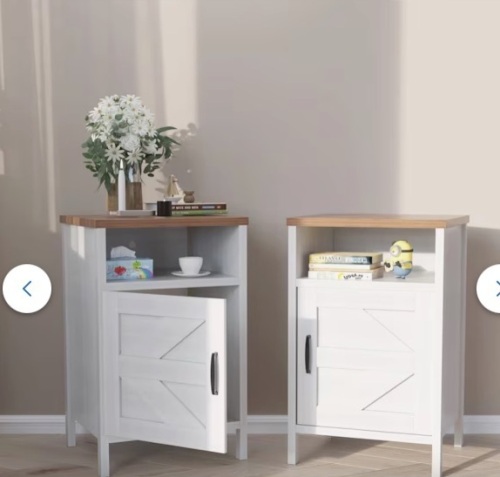Vineego Contemporary White Wood Nightstand with Barn Door Design, 2 Shelves, and Durable Construction set of 2  - Lot 22